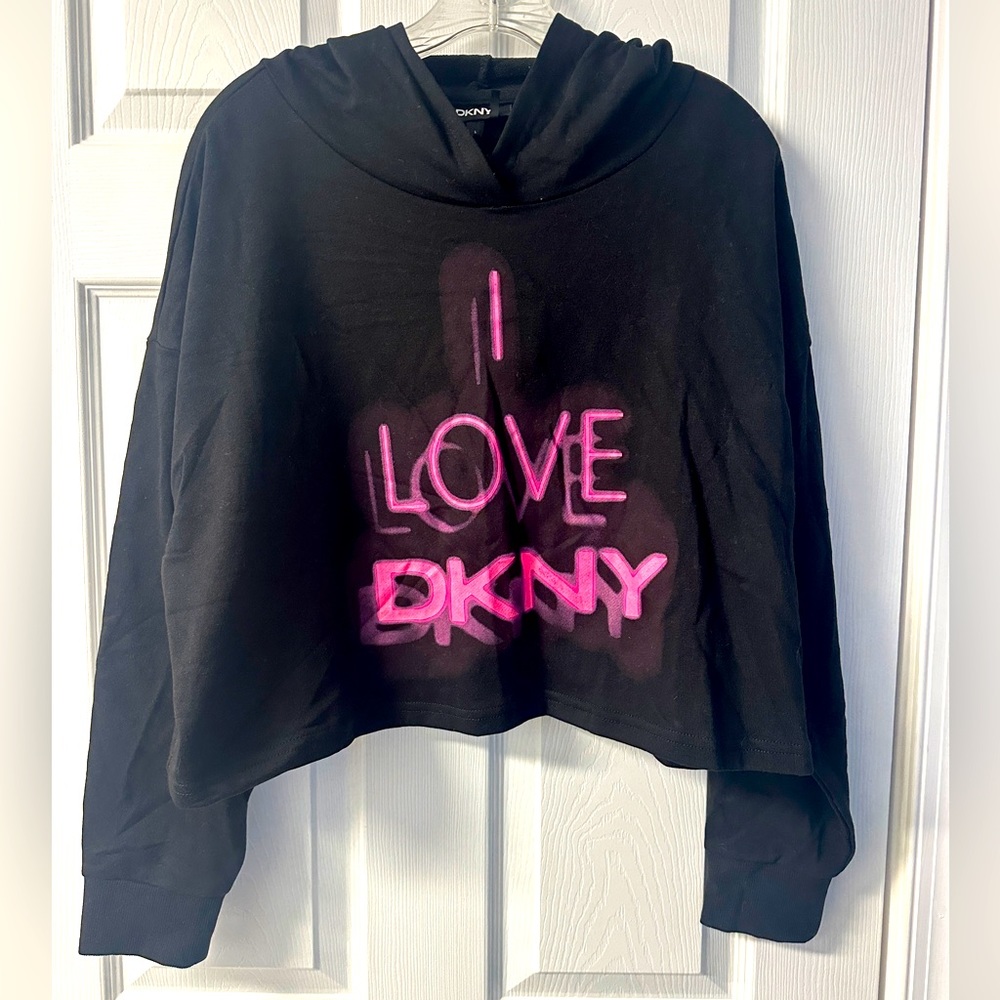 NWT DKNY cropped long sleeve shirt with hood